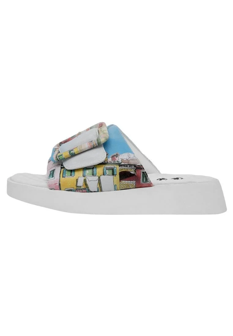 Women Vegan Leather Blue Slippers - Burano Island Design