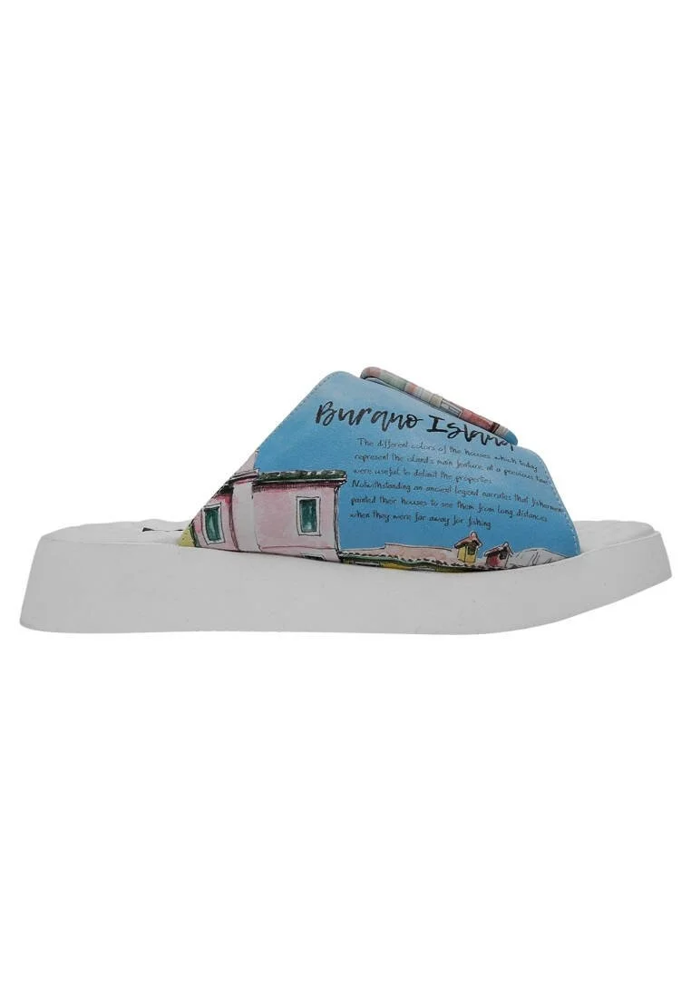 Women Vegan Leather Blue Slippers - Burano Island Design