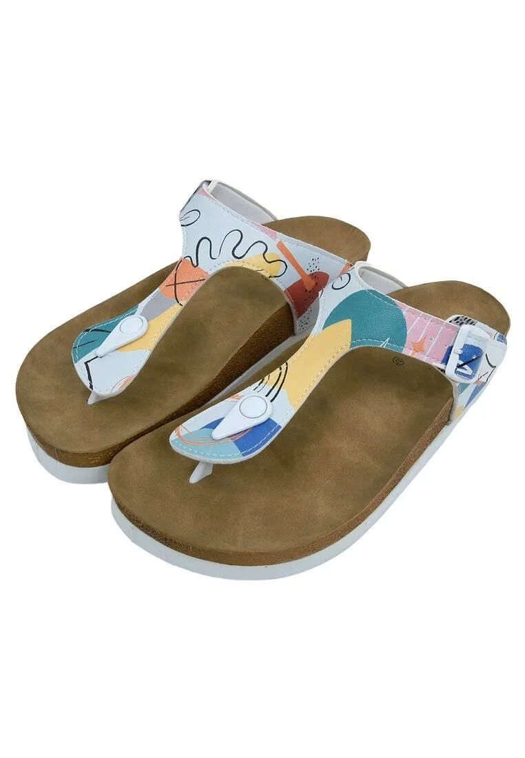 Women Vegan Leather Blue Slippers - Abstract Leaves Design