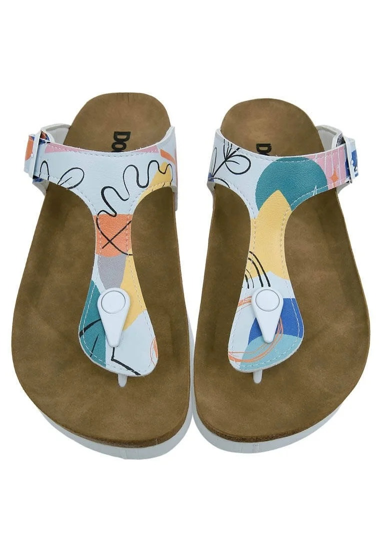 Women Vegan Leather Blue Slippers - Abstract Leaves Design
