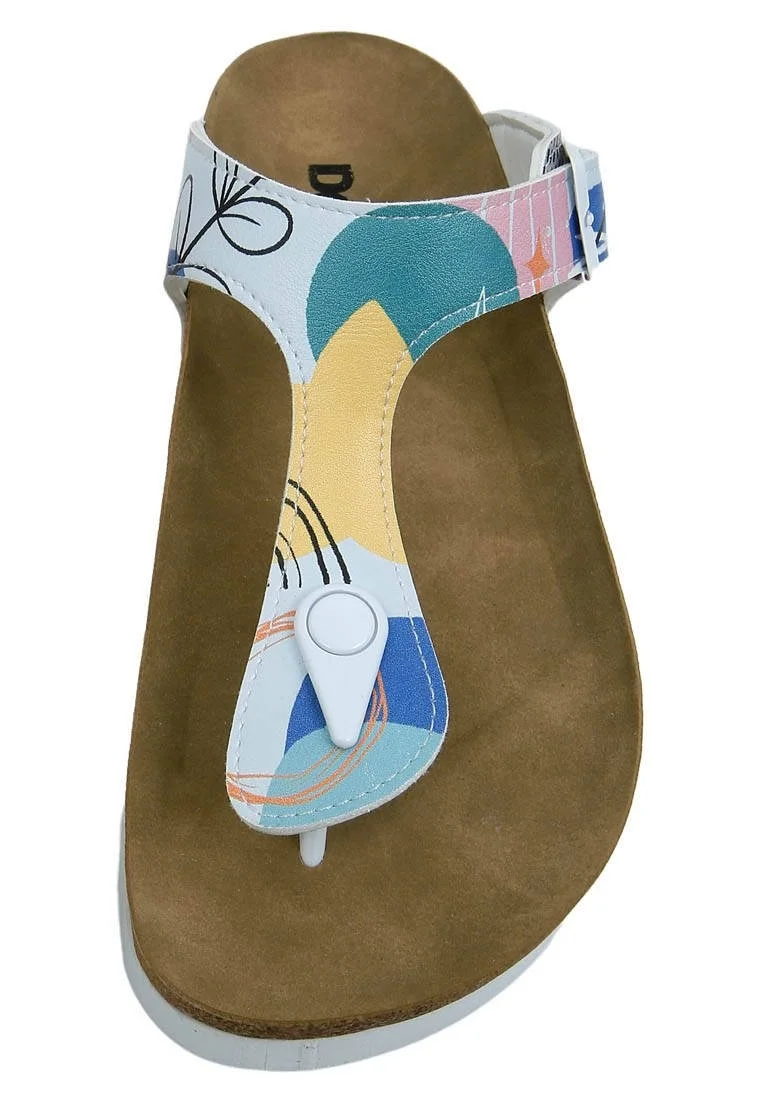 Women Vegan Leather Blue Slippers - Abstract Leaves Design