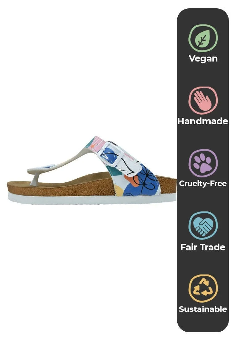 Women Vegan Leather Blue Slippers - Abstract Leaves Design