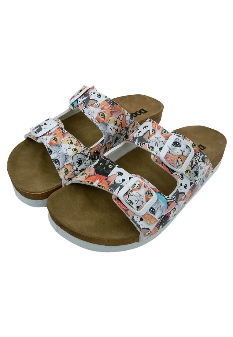 Women Vegan Leather Blue Slippers - Cat Audience Design
