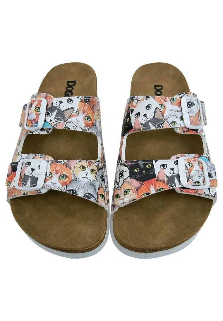 Women Vegan Leather Blue Slippers - Cat Audience Design
