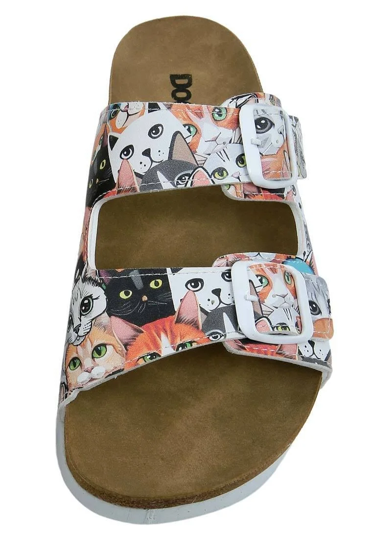 Women Vegan Leather Blue Slippers - Cat Audience Design