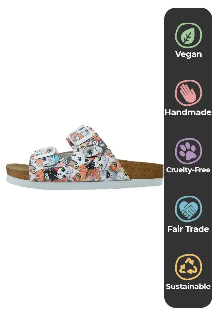 Women Vegan Leather Blue Slippers - Cat Audience Design