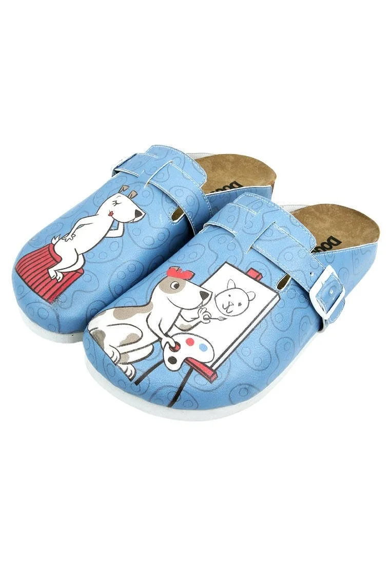 Women Vegan Leather Blue Slippers - Draw Me Design