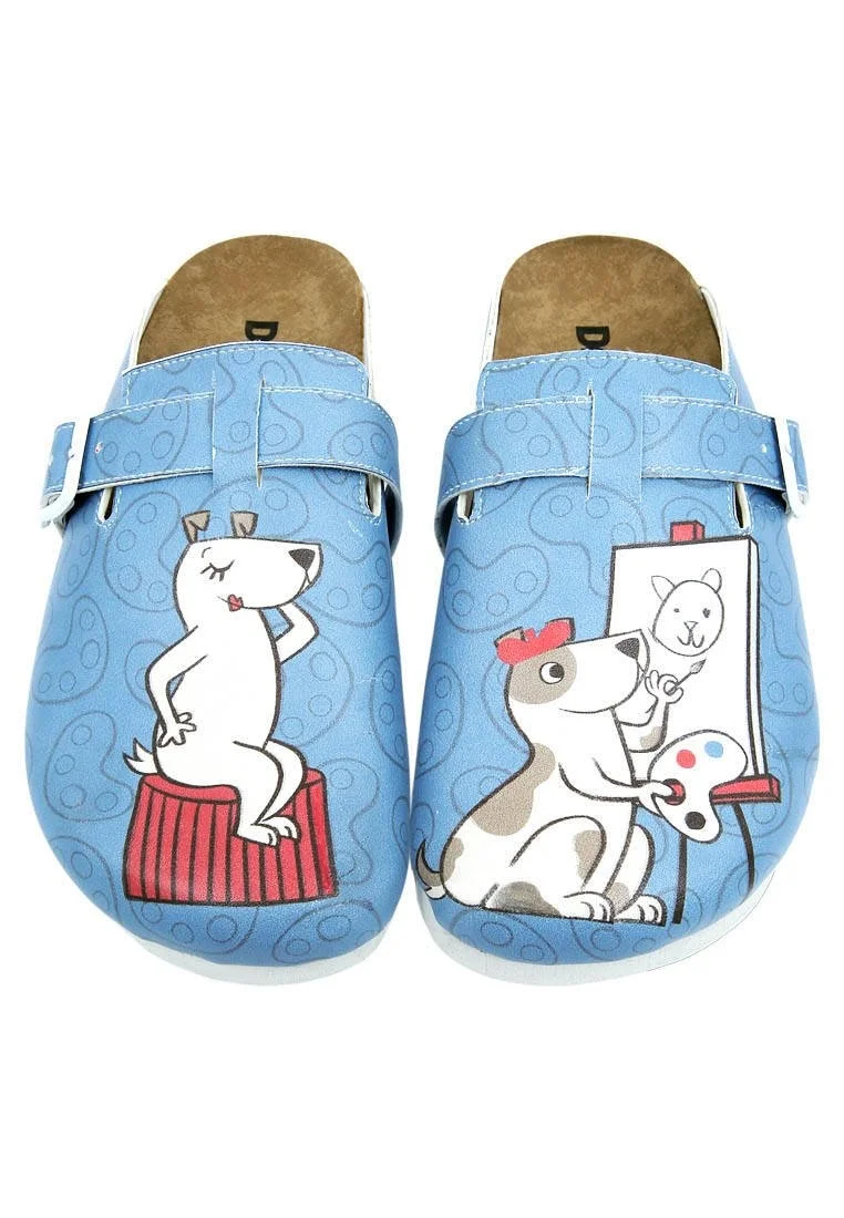 Women Vegan Leather Blue Slippers - Draw Me Design
