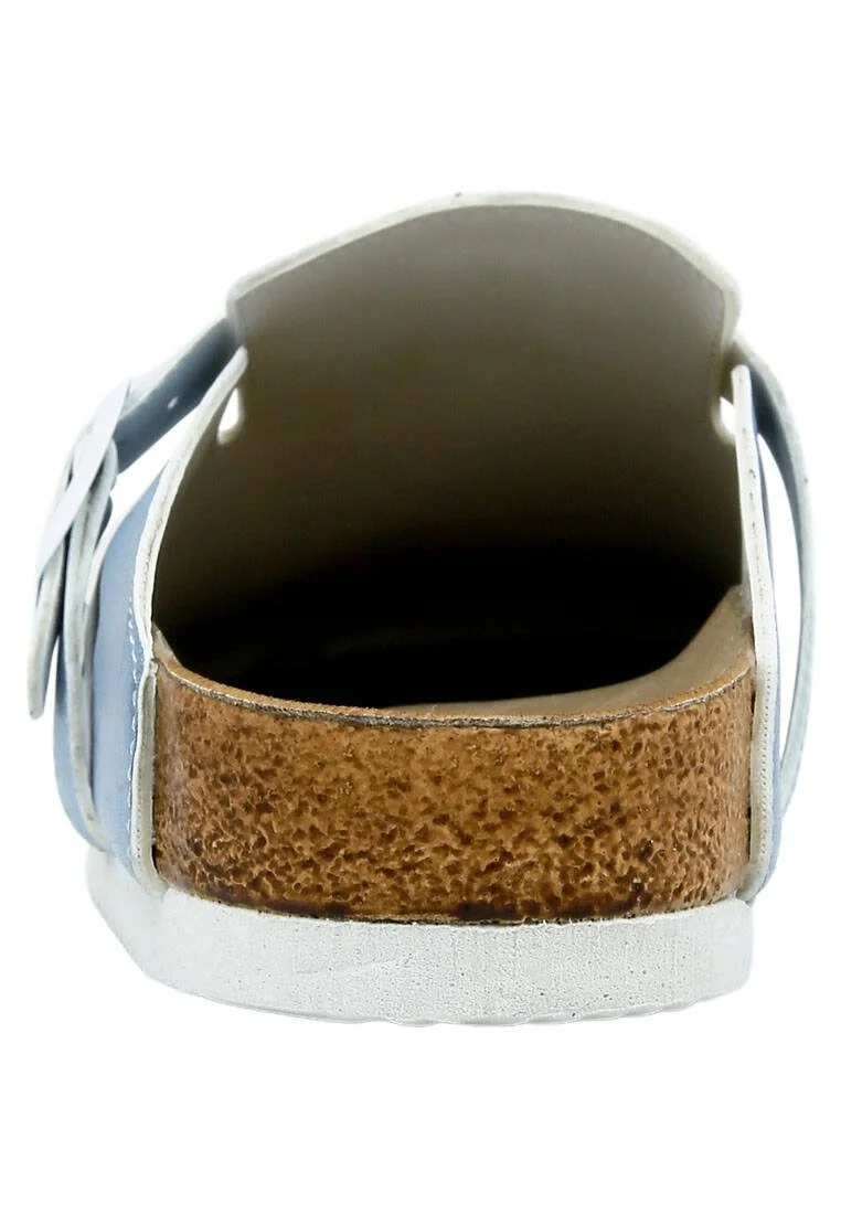 Women Vegan Leather Blue Slippers - Draw Me Design