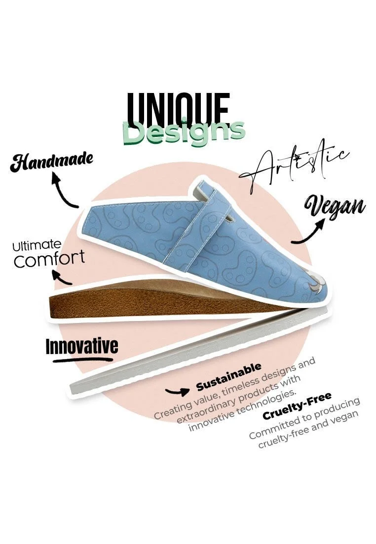 Women Vegan Leather Blue Slippers - Draw Me Design
