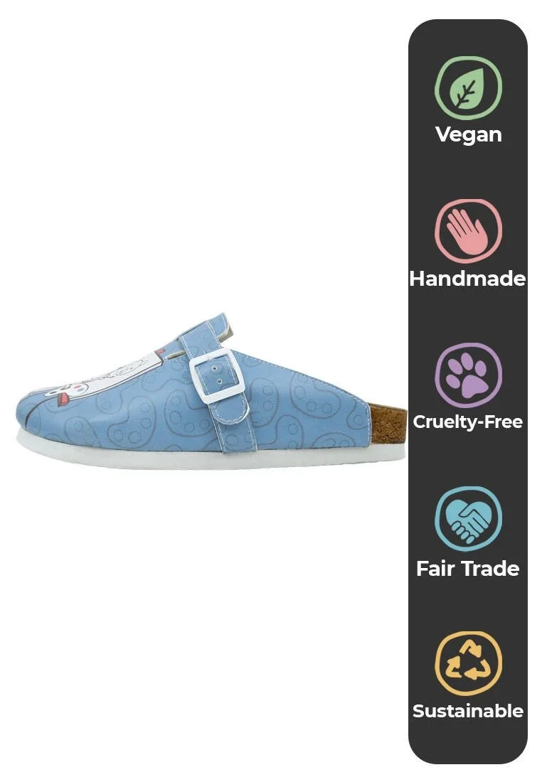 Women Vegan Leather Blue Slippers - Draw Me Design