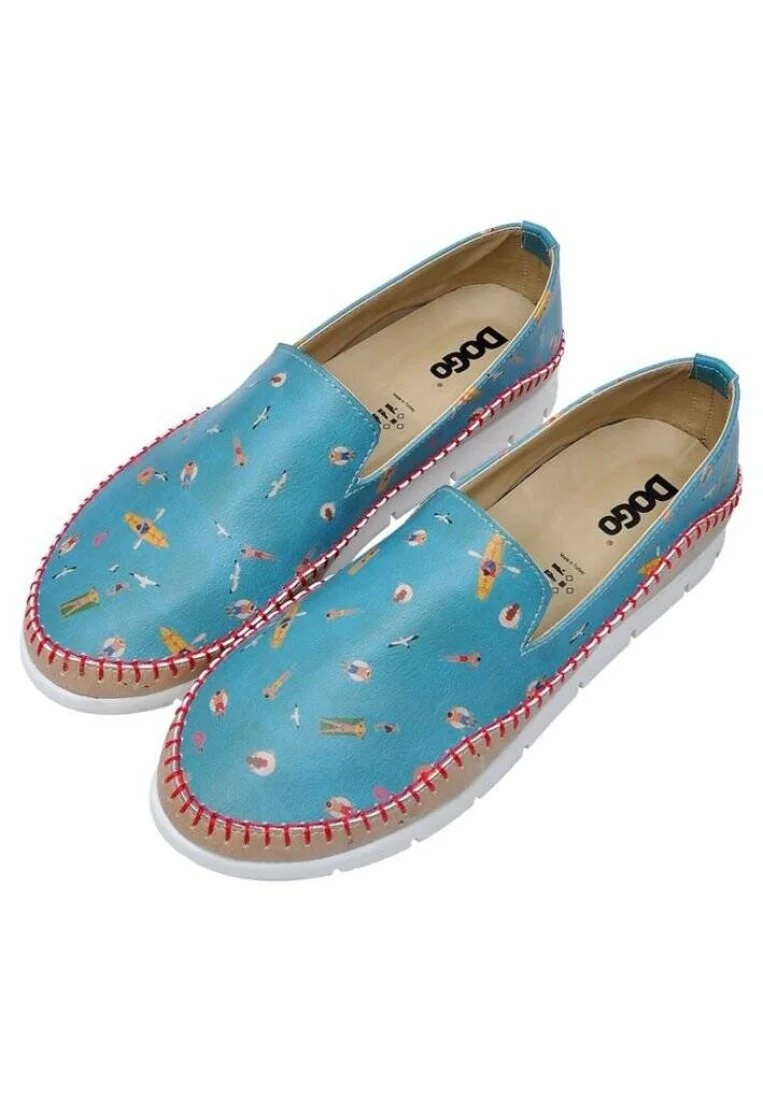 Women Vegan Leather Blue Sneakers - Beach Design
