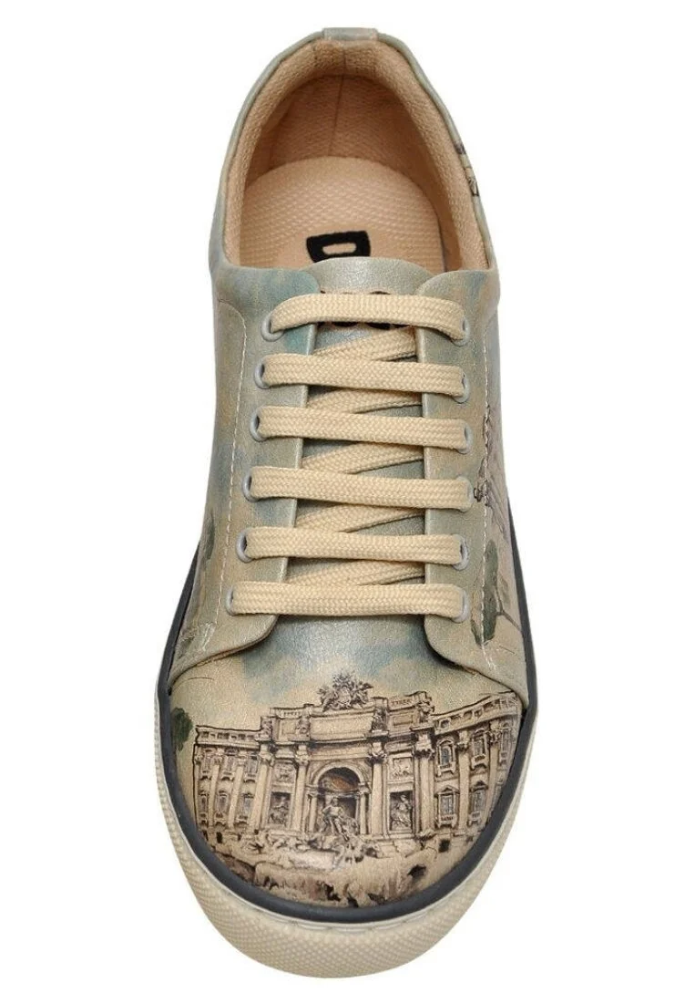 Women Vegan Leather Blue Sneakers - All Roads Lead to Rome Design