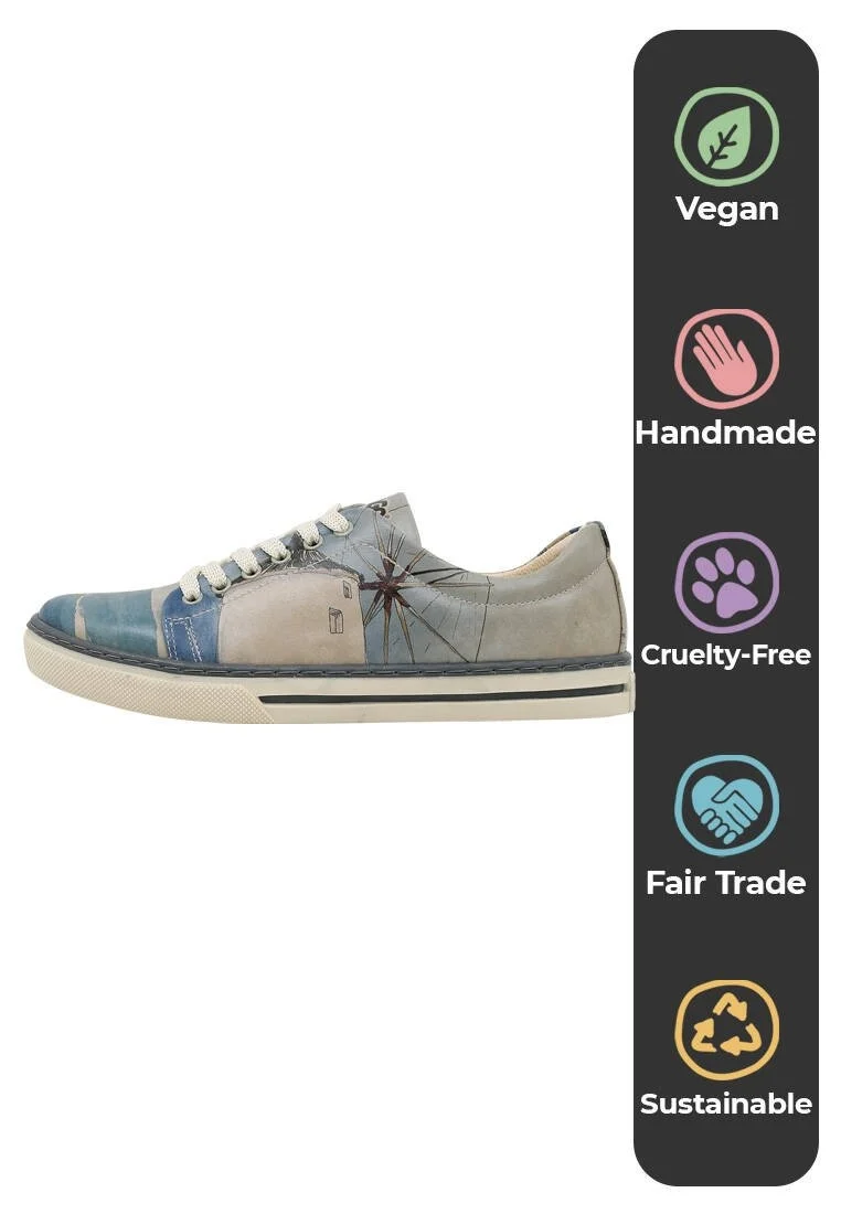 Women Vegan Leather Blue Sneakers - Meet me Halfway Design