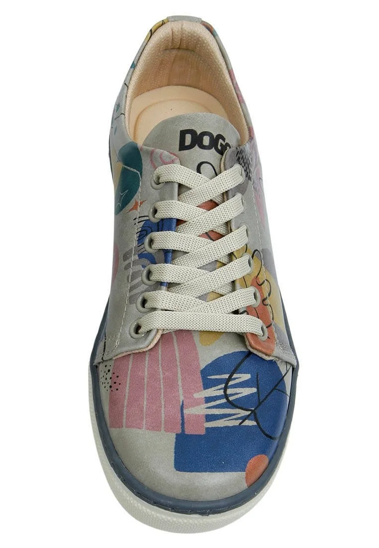 Women Vegan Leather Blue Sneakers - Abstract Leaves Design