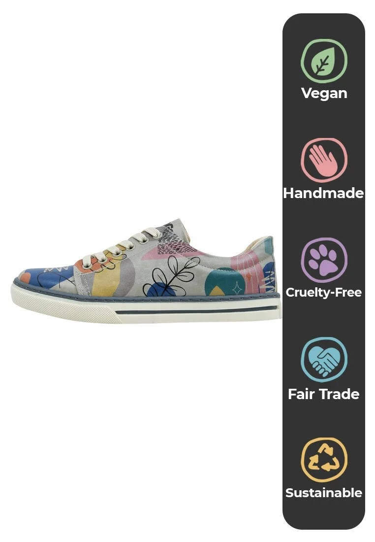 Women Vegan Leather Blue Sneakers - Abstract Leaves Design