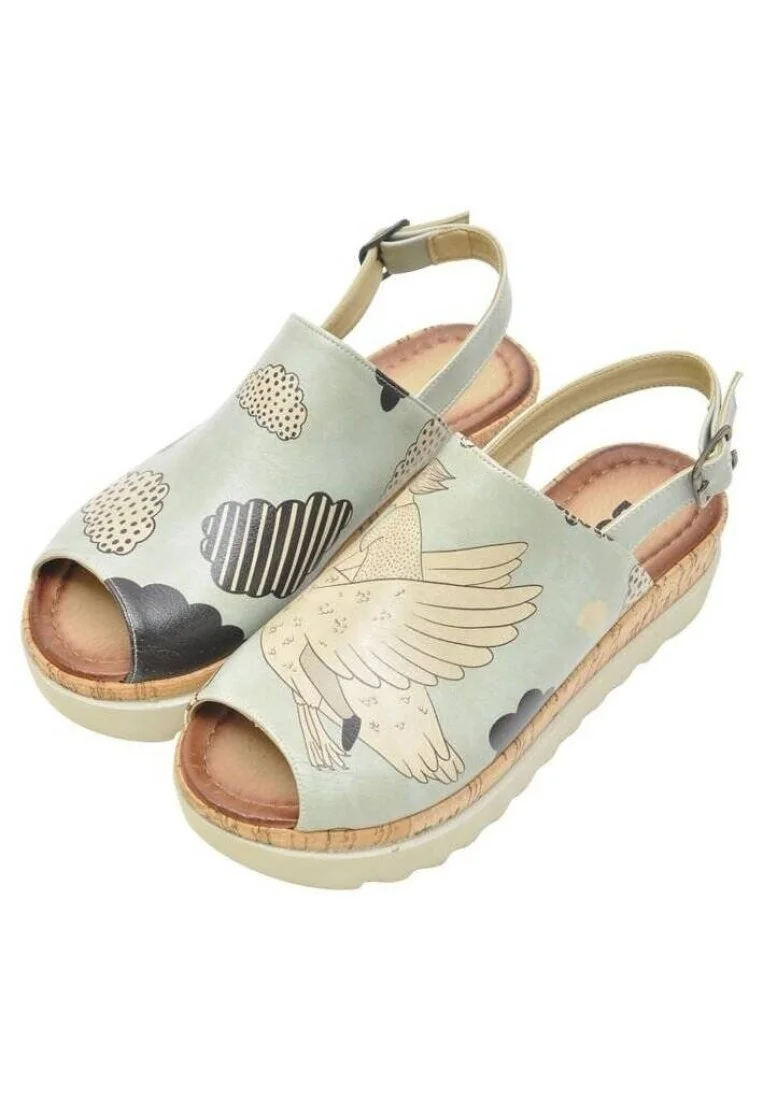 Women Vegan Leather Blue Wedge Sandals - Above The Clouds Design