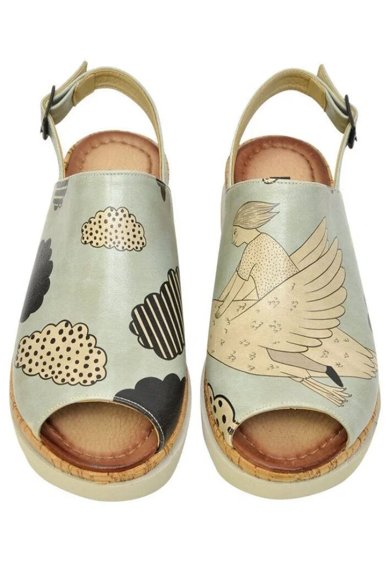 Women Vegan Leather Blue Wedge Sandals - Above The Clouds Design