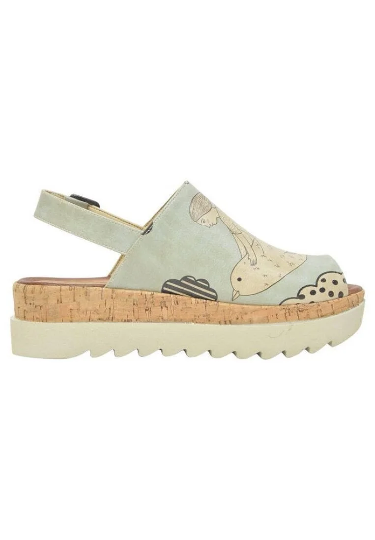 Women Vegan Leather Blue Wedge Sandals - Above The Clouds Design