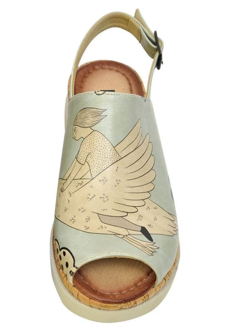 Women Vegan Leather Blue Wedge Sandals - Above The Clouds Design