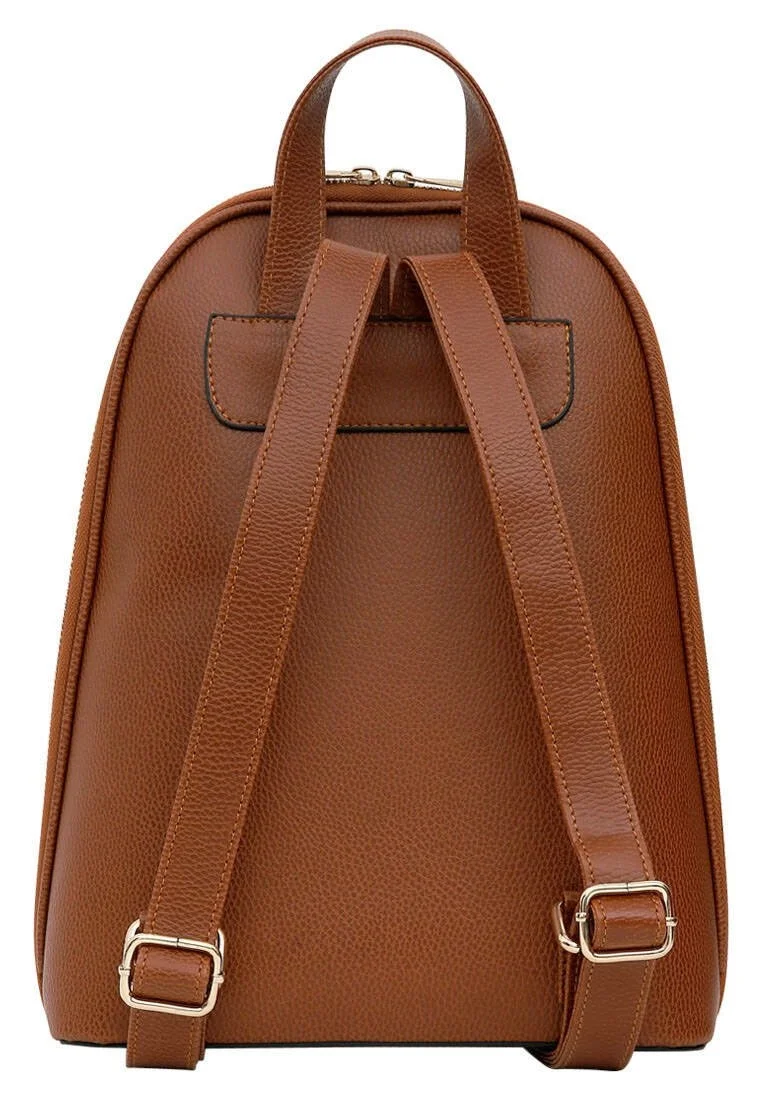 Women Vegan Leather Brown Backpack - Dogo Stamp Design