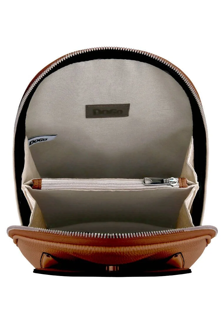 Women Vegan Leather Brown Backpack - Dogo Stamp Design