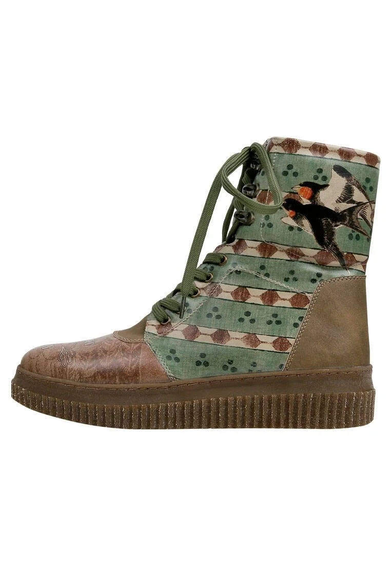 Women Vegan Leather Brown Long Boots - Believe in Your Wings Design
