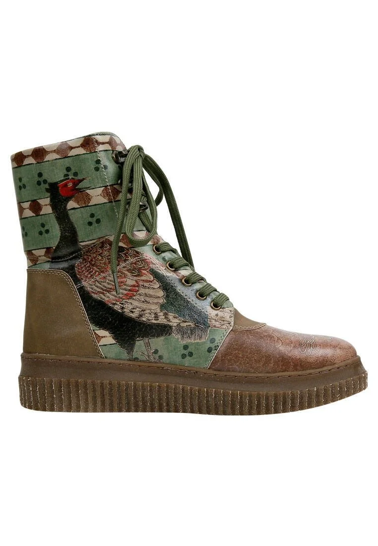 Women Vegan Leather Brown Long Boots - Believe in Your Wings Design
