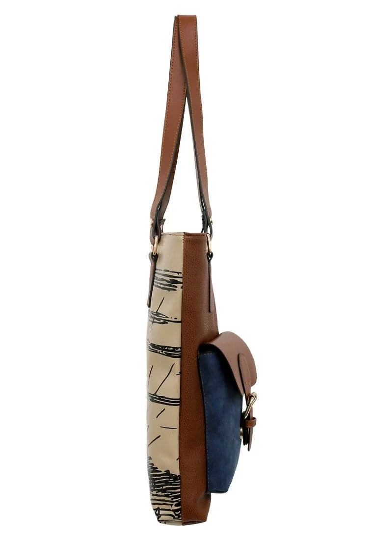 Women Vegan Leather Brown Shoulder Bag - Never Miss a Sunset Design
