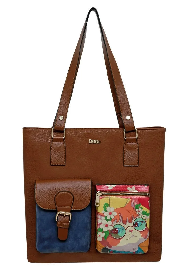 Women Vegan Leather Brown Shoulder Bag - Cat of Grace Design