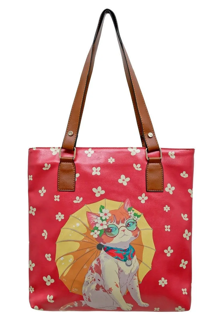Women Vegan Leather Brown Shoulder Bag - Cat of Grace Design