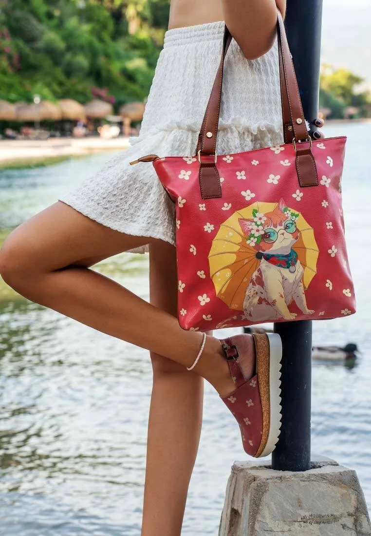 Women Vegan Leather Brown Shoulder Bag - Cat of Grace Design