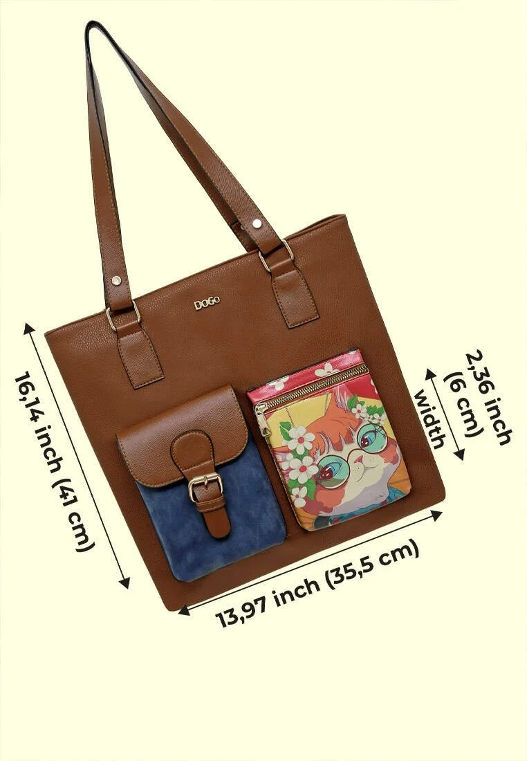Women Vegan Leather Brown Shoulder Bag - Cat of Grace Design