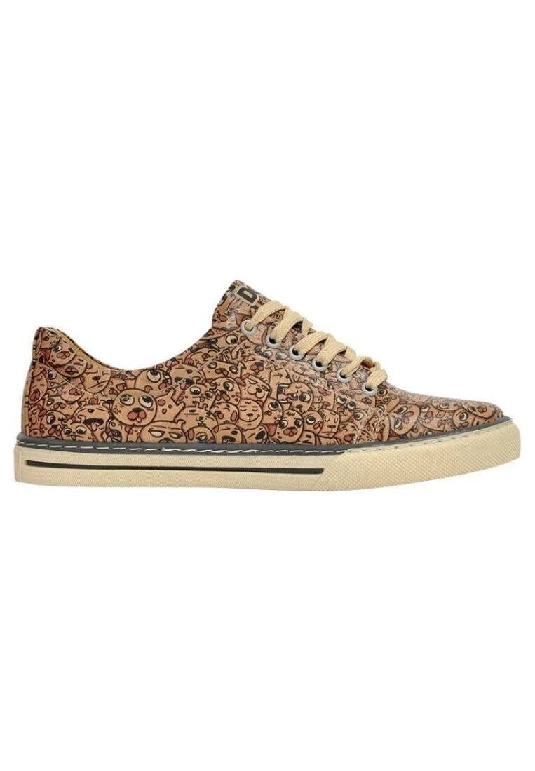 Women Vegan Leather Brown Sneakers - Smiley Dogs Design