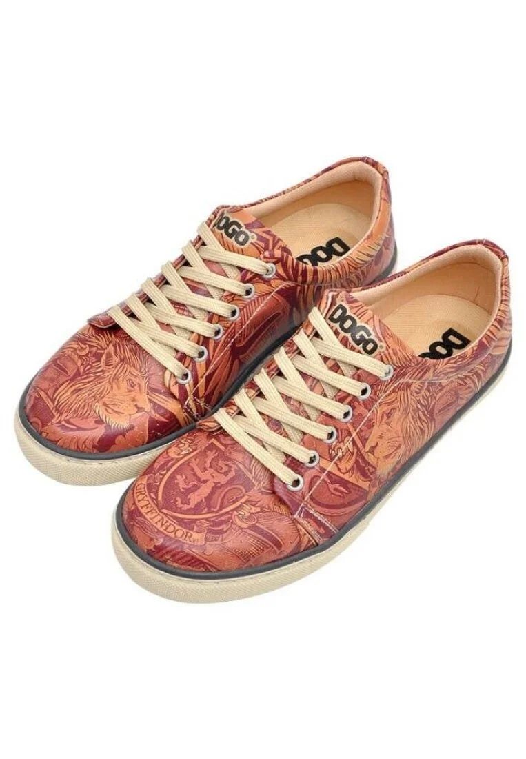 Women Vegan Leather Burgundy Sneakers - Warner Bros Gryffindor Courage Harry Potter Design