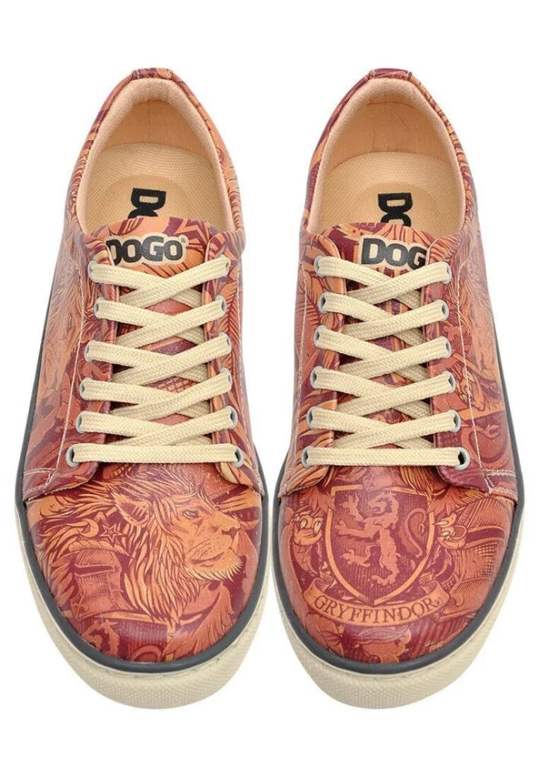 Women Vegan Leather Burgundy Sneakers - Warner Bros Gryffindor Courage Harry Potter Design