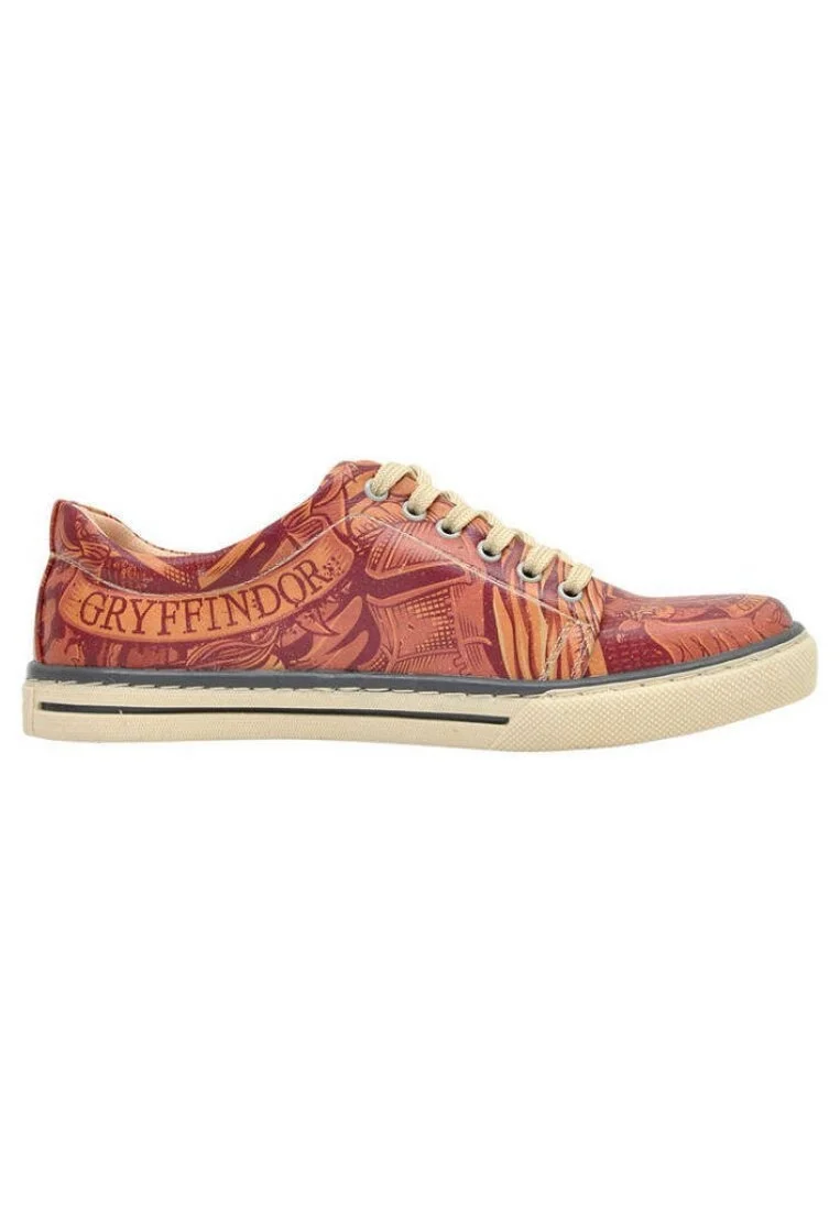 Women Vegan Leather Burgundy Sneakers - Warner Bros Gryffindor Courage Harry Potter Design