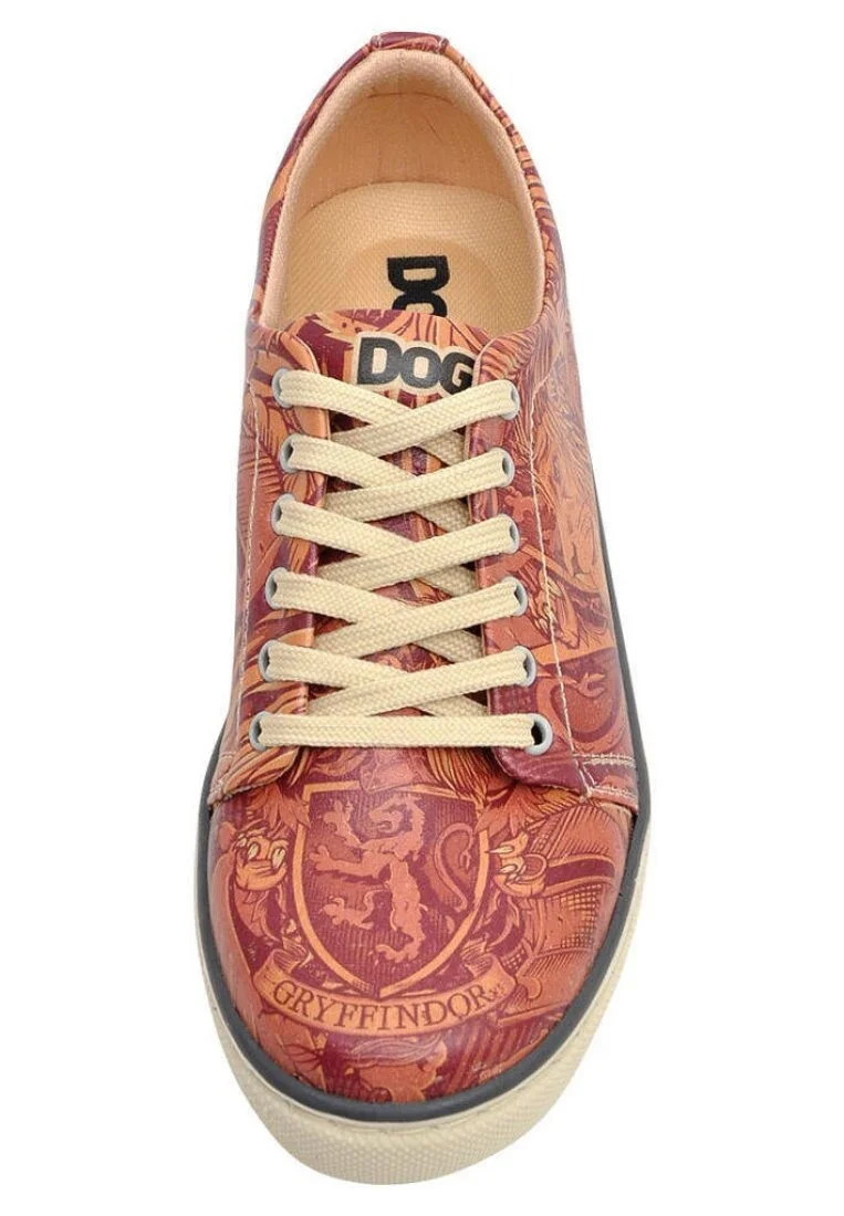Women Vegan Leather Burgundy Sneakers - Warner Bros Gryffindor Courage Harry Potter Design