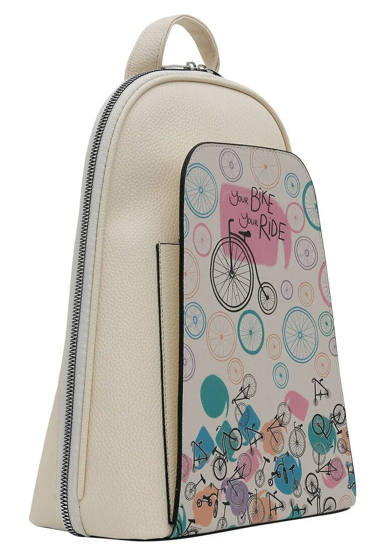 Women Vegan Leather Cream Backpack - Your Ride Your Bike Design