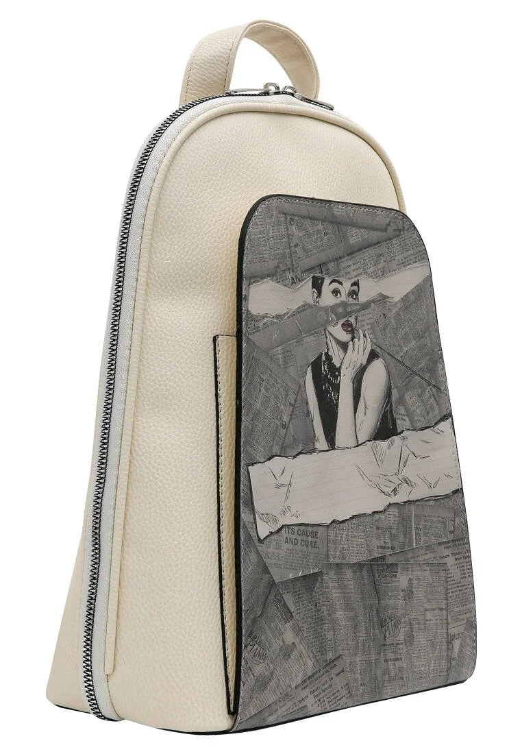Women Vegan Leather Cream Backpack - Go Back to Being Yourself Design