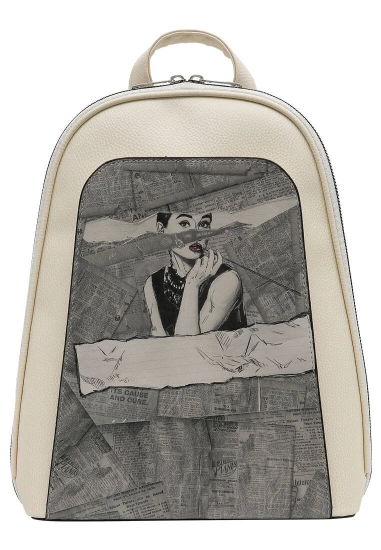 Women Vegan Leather Cream Backpack - Go Back to Being Yourself Design