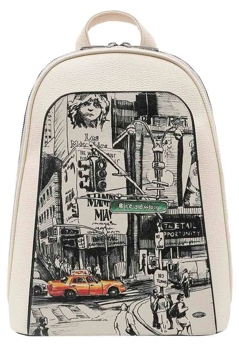 Women Vegan Leather Cream Backpack - Broadway Design