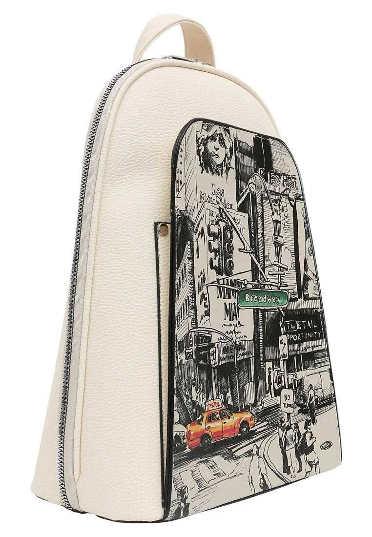 Women Vegan Leather Cream Backpack - Broadway Design