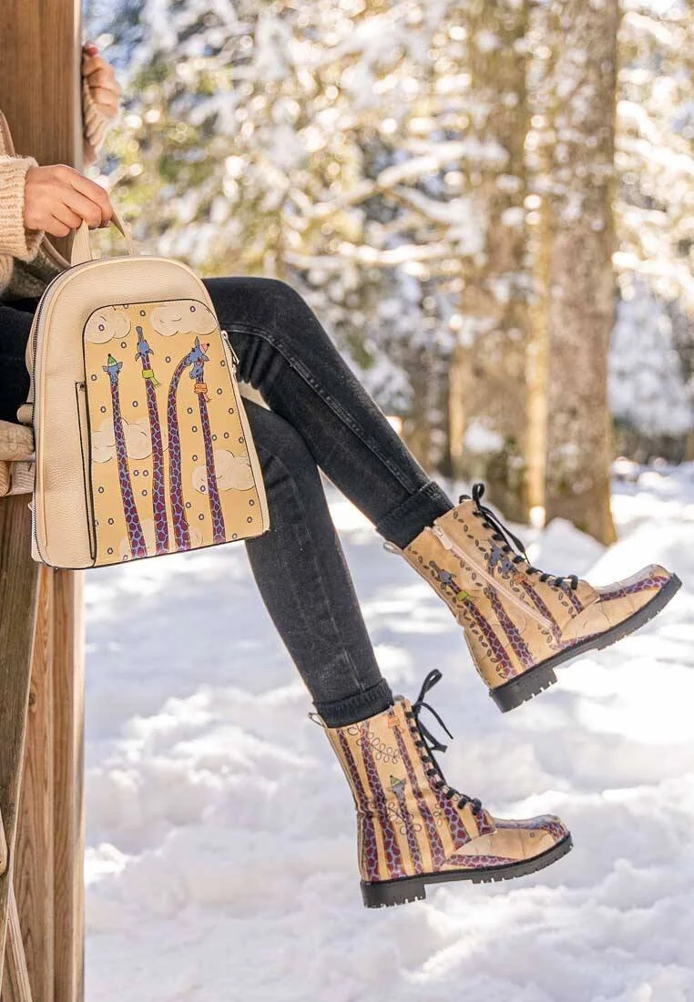 Women Vegan Leather Cream Backpack - Sky-High Love Design