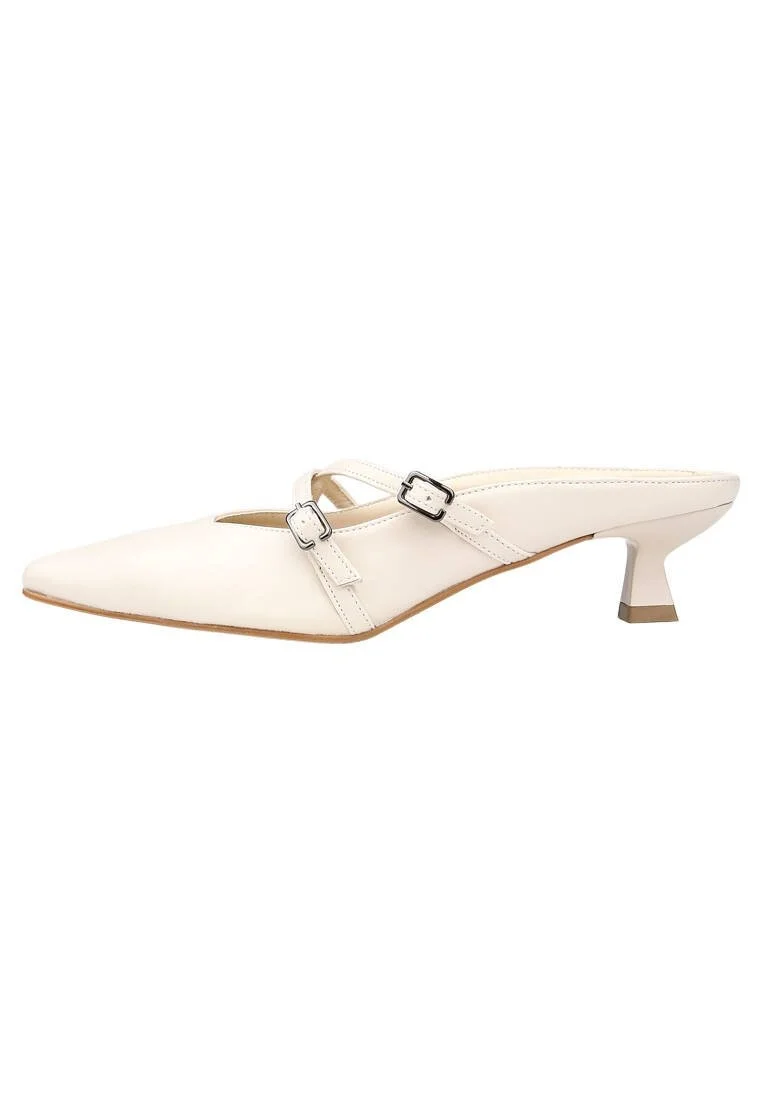 Women Vegan Leather Cream Heeled Sandals - Whiskers and Purrs Design