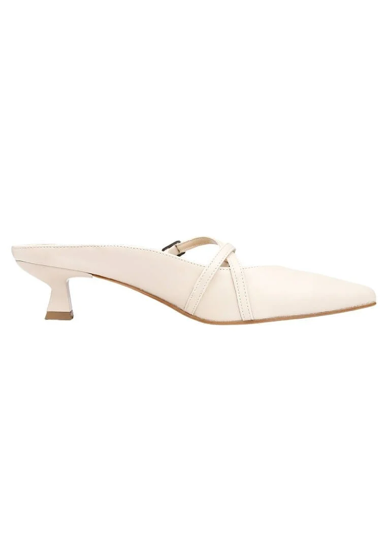 Women Vegan Leather Cream Heeled Sandals - Whiskers and Purrs Design