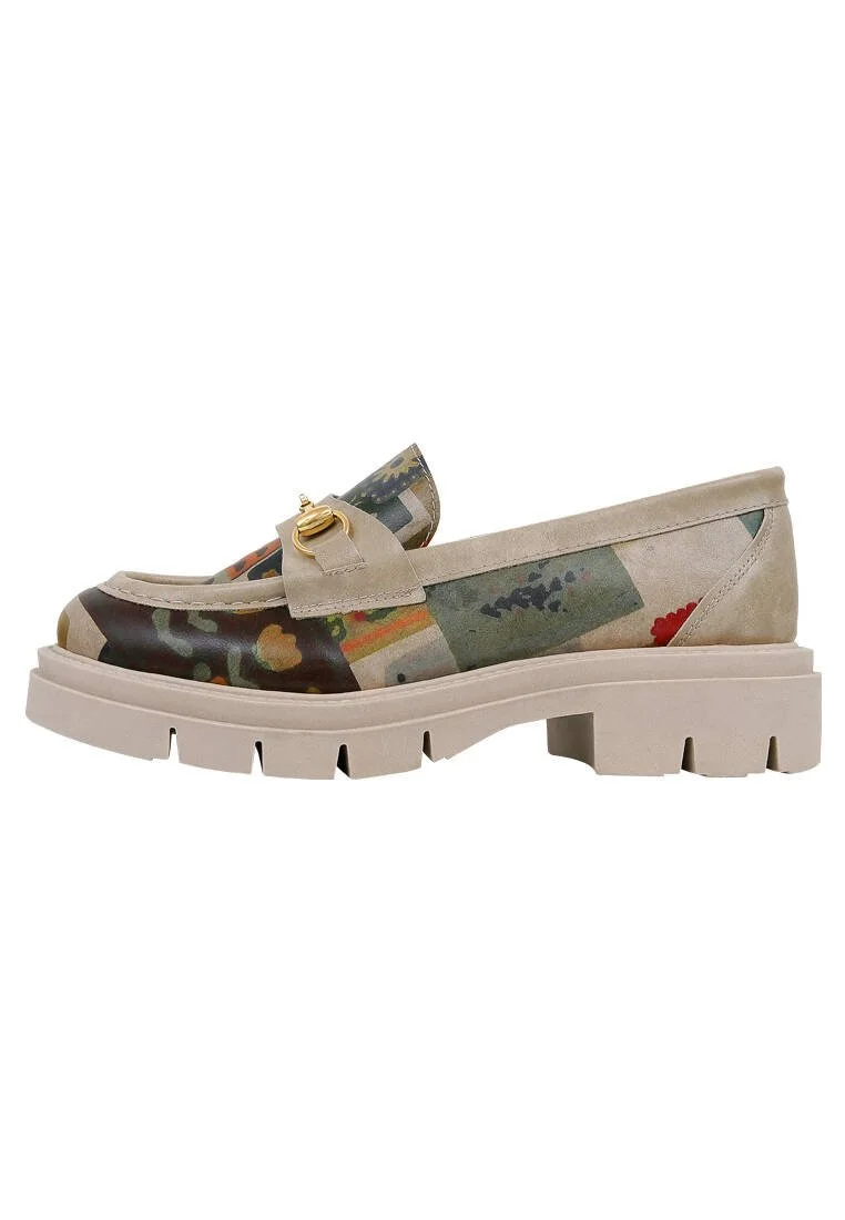 Women Vegan Leather Cream Loafers - Anatolian Patterns Design