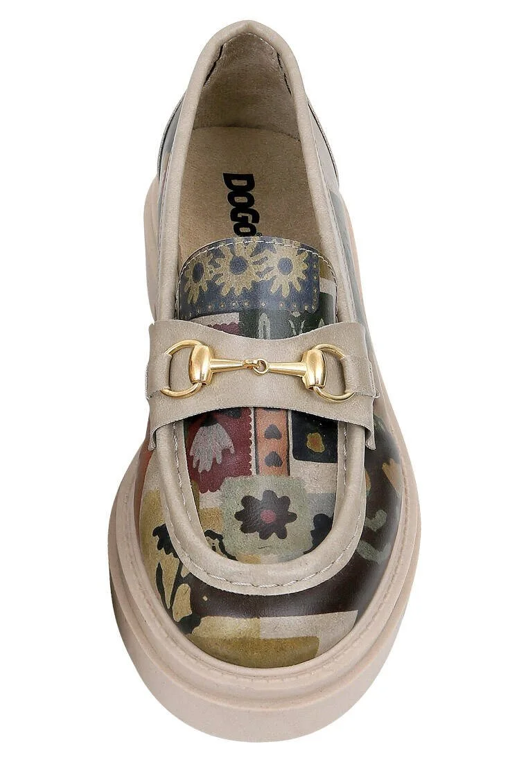 Women Vegan Leather Cream Loafers - Anatolian Patterns Design