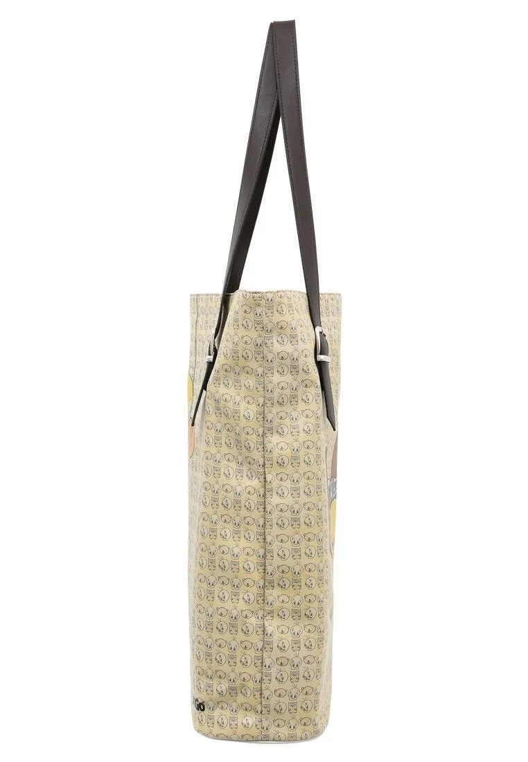 Women Vegan Leather Cream Shoulder Bag - Warner Bros Tweety Moods Design