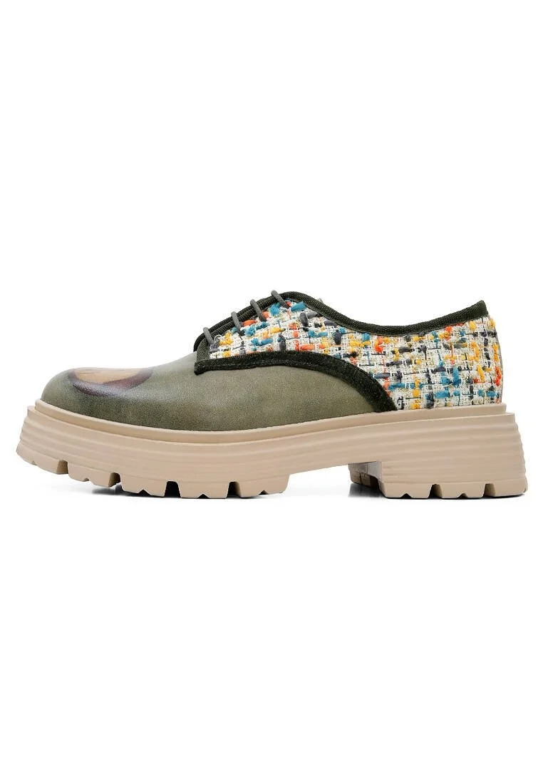 Women Vegan Leather Cream Sneakers - Painting of a Lady Design